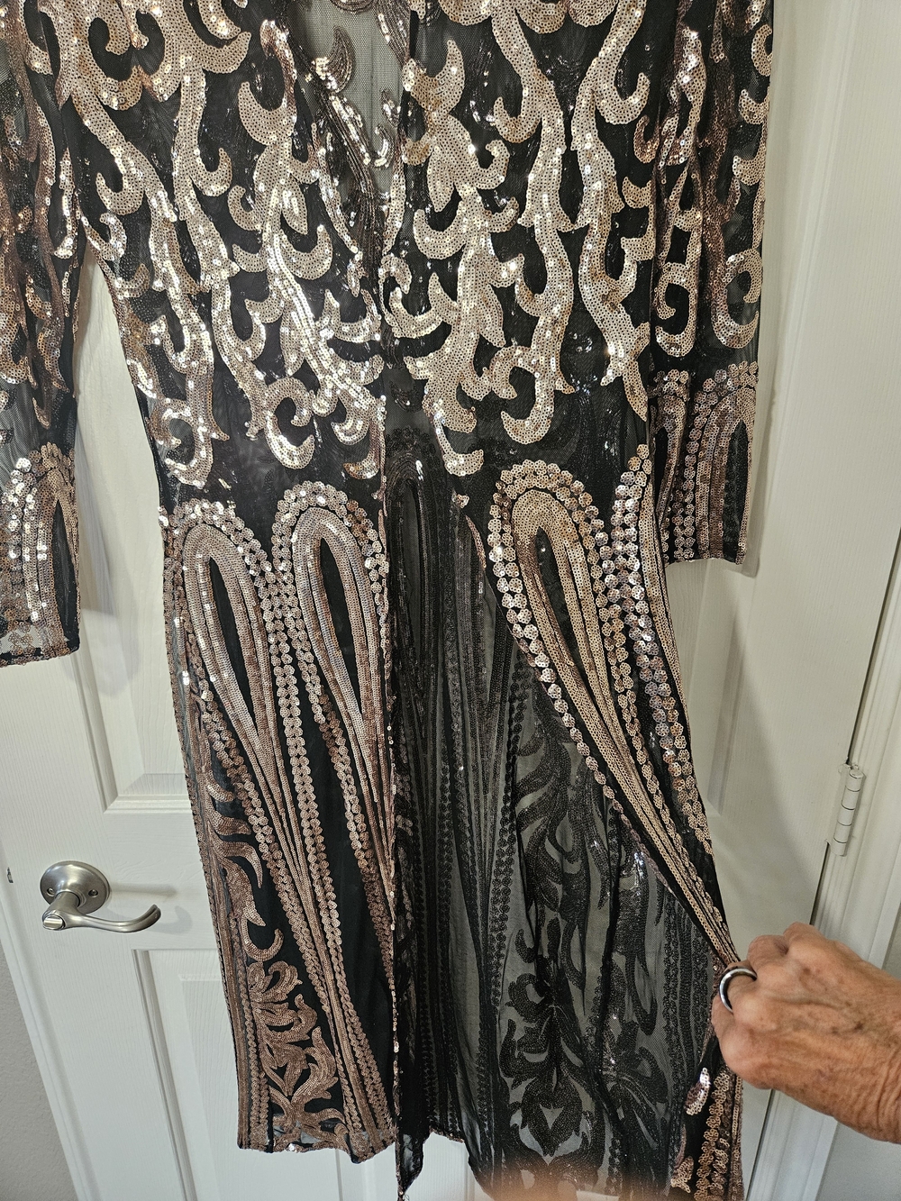 VENUS Black Dress with Rose Gold Sequin Trim